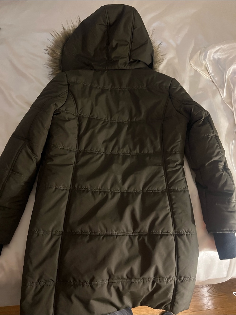 Maralyn & Me Olive Hooded Puffer Coat with Faux Fur Trim